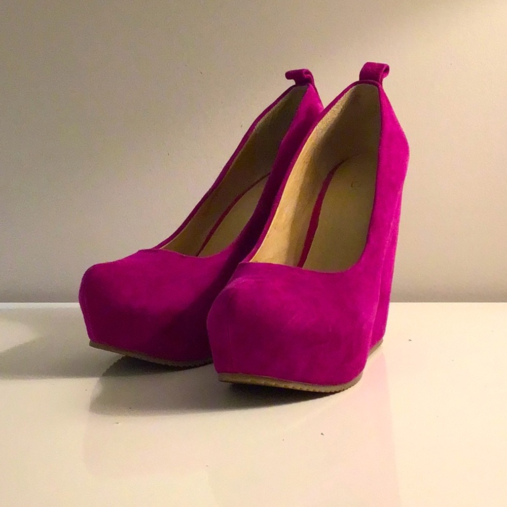 Aldo Pink Suede Wedge Heels